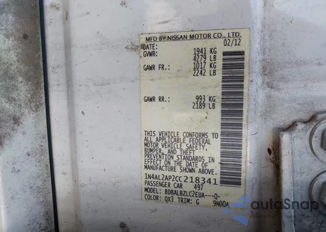 2012 Nissan Altima 2.5 S from USA, damaged, VIN 1N4AL2AP2CC218341